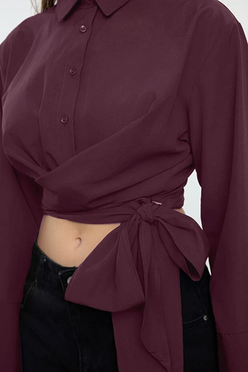 Regular Fit Woven Shirt with Tie Detail