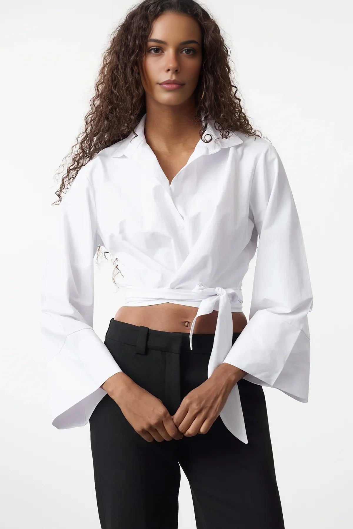 Regular Fit Woven Shirt with Tie Detail