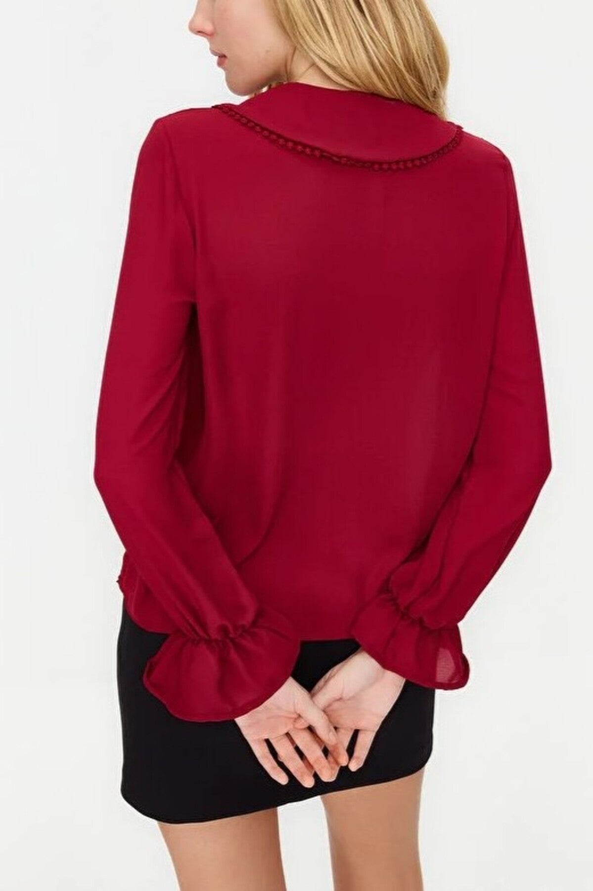 Baby Collar Woven Shirt with Balloon Sleeve