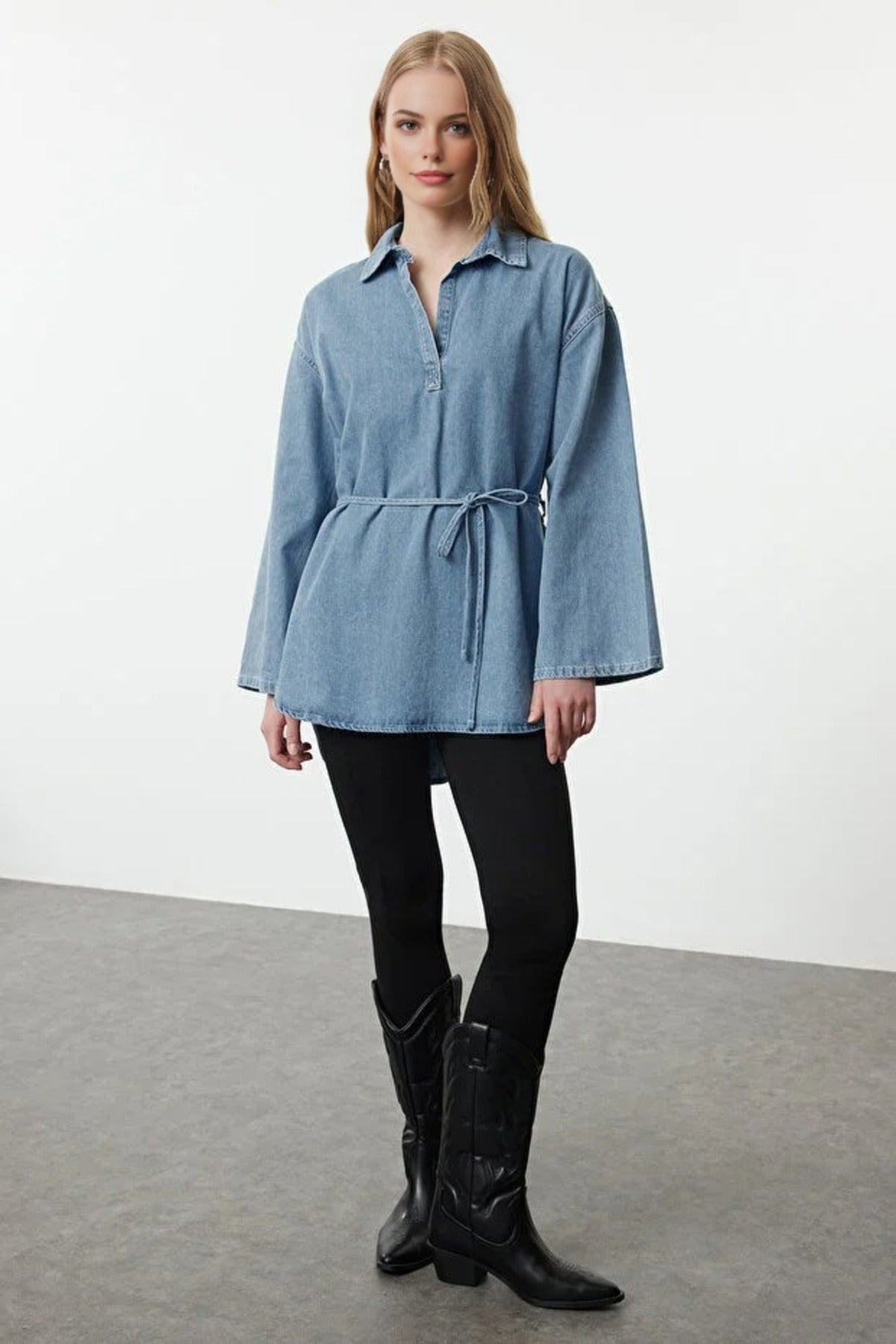 Denim Shirt with Tie Detail