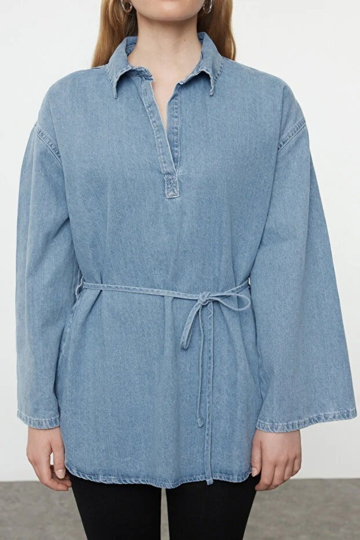 Denim Shirt with Tie Detail