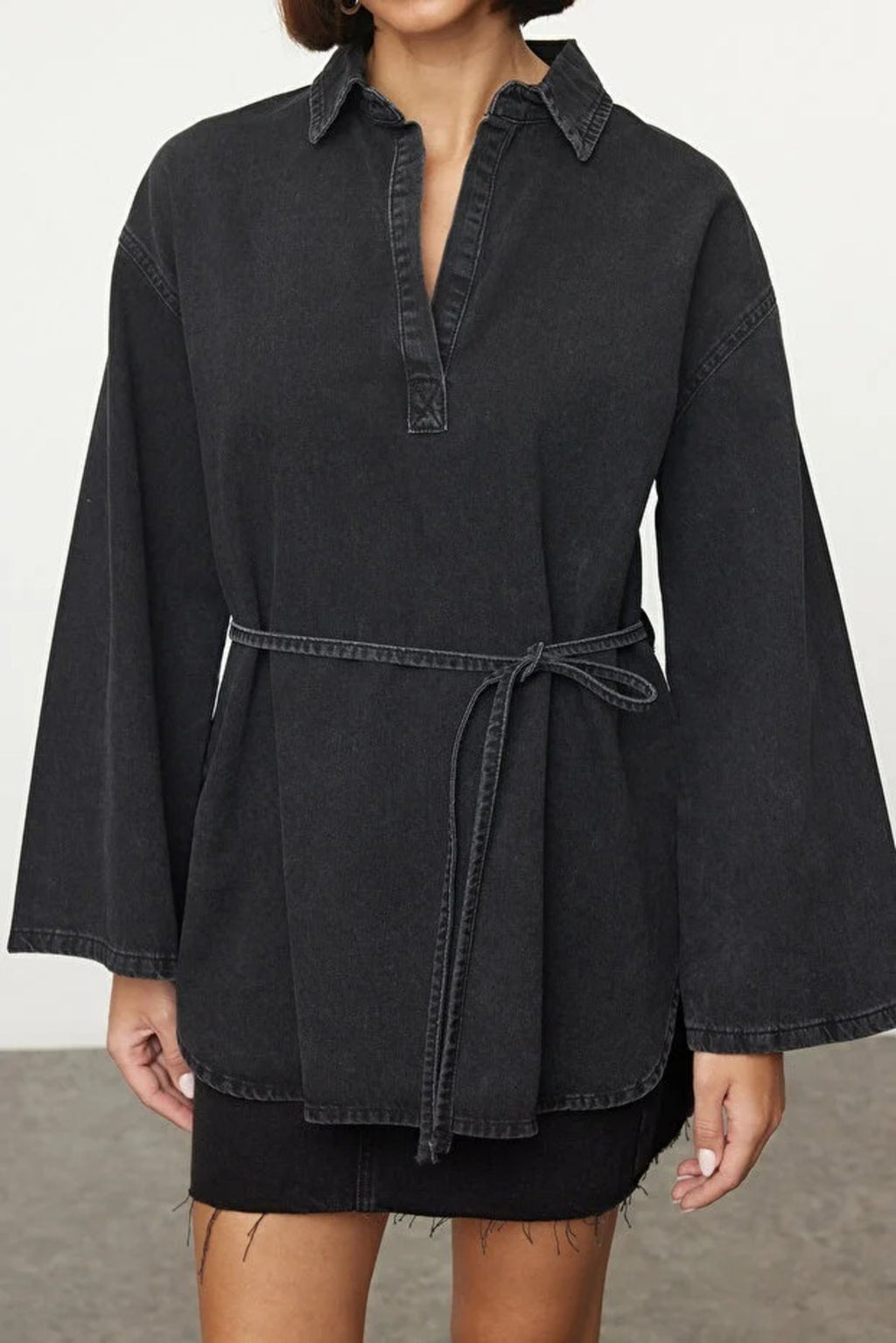 Denim Shirt with Tie Detail