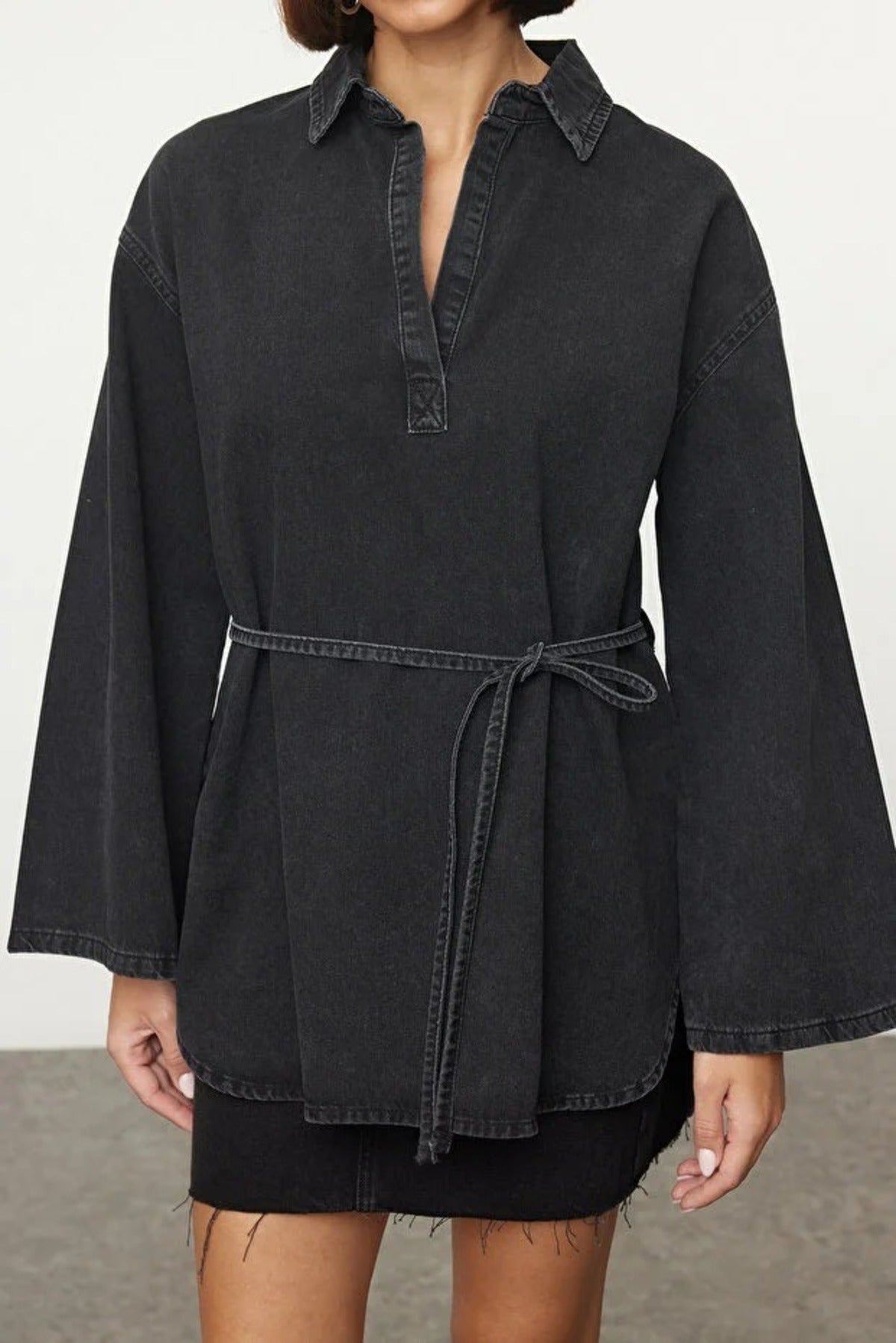 Denim Shirt with Tie Detail