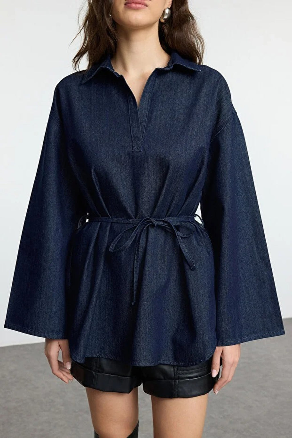 Denim Shirt with Tie Detail