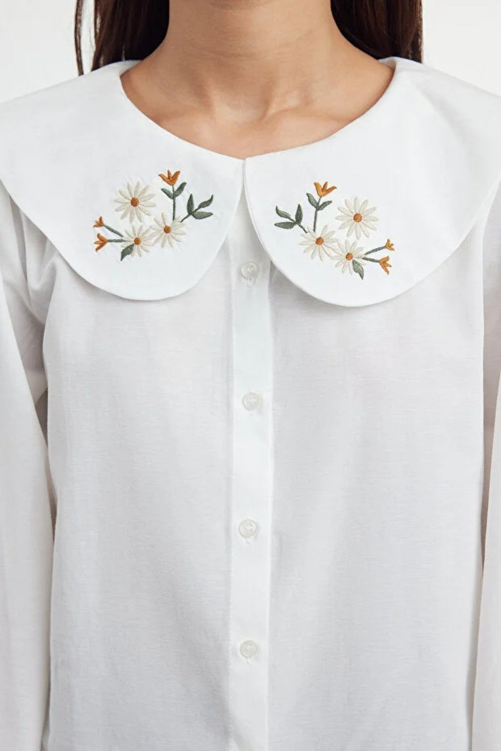 Woven Shirt with Embroidered Collar Detail