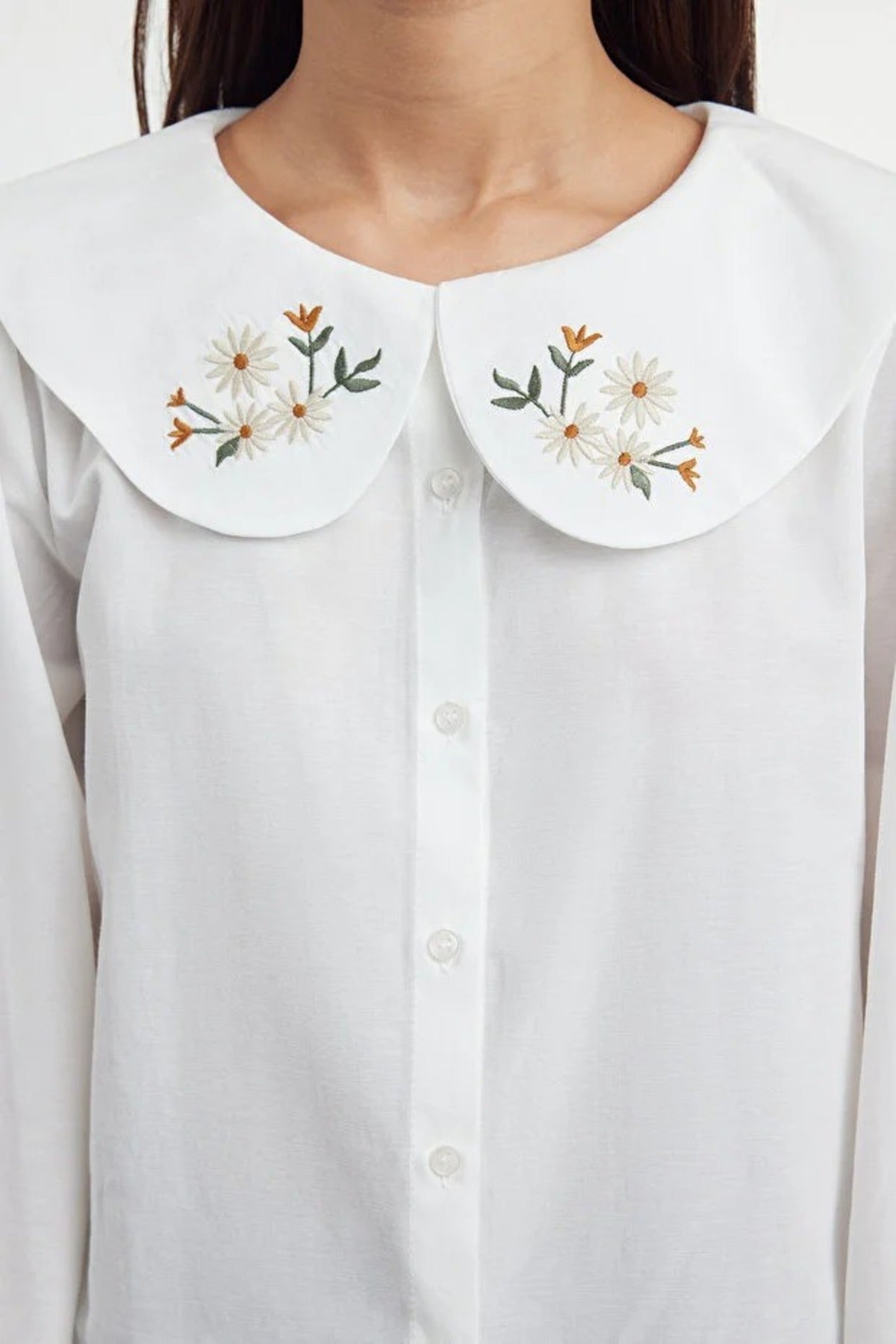 Woven Shirt with Embroidered Collar Detail