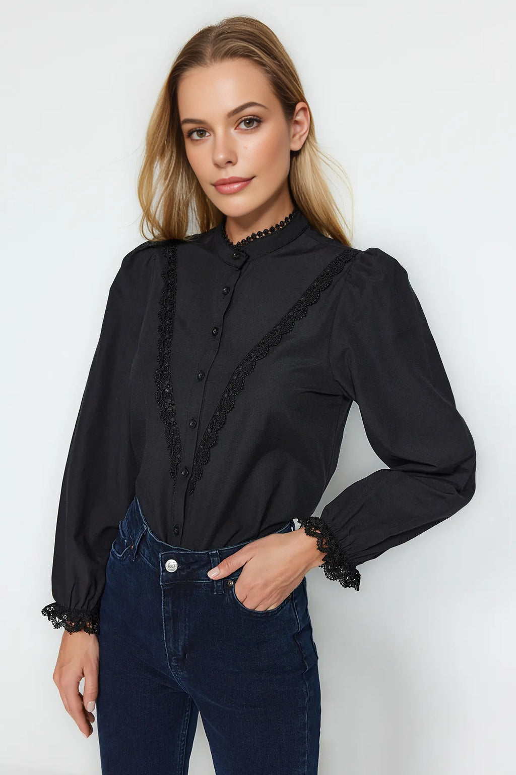 Woven Shirt with Lace Detail