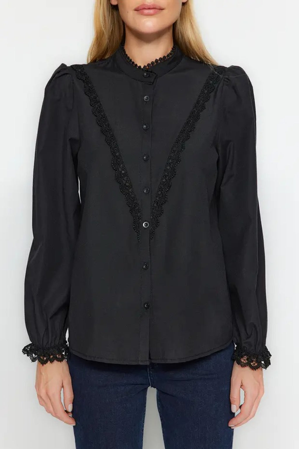 Woven Shirt with Lace Detail