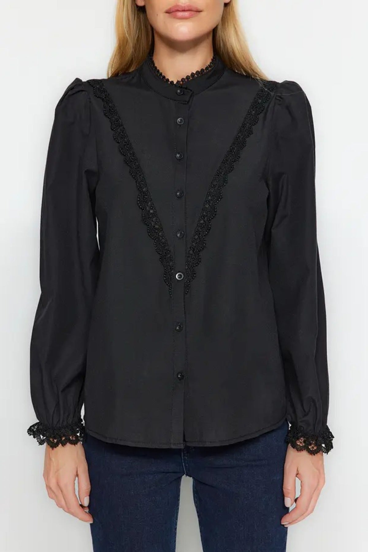 Woven Shirt with Lace Detail