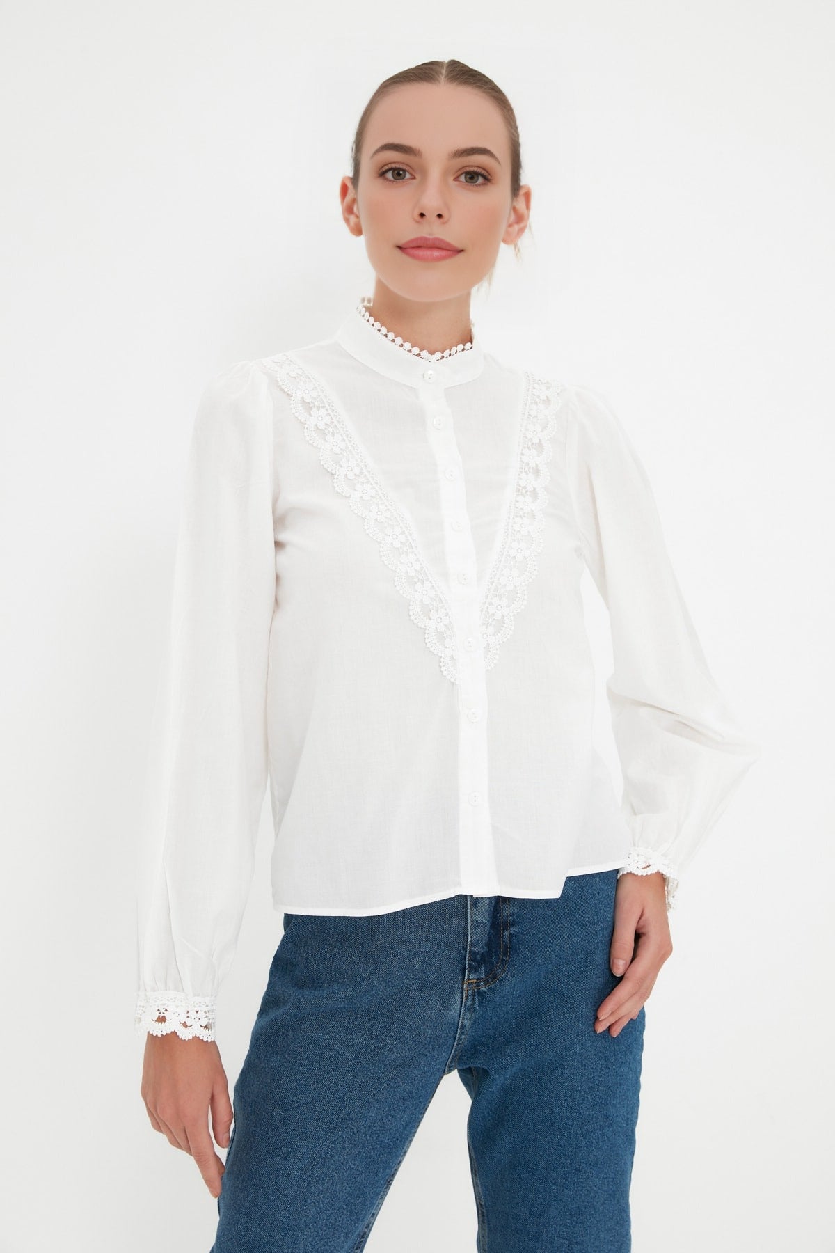 Woven Shirt with Lace Detail