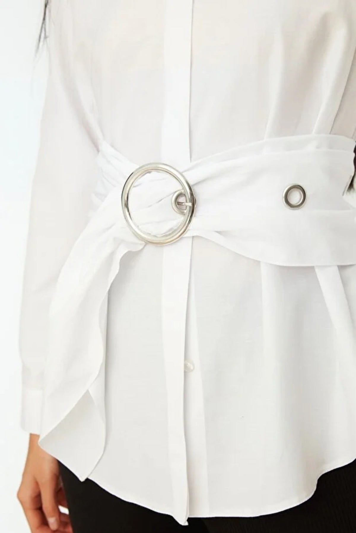 Woven Shirt with Belt Buckle Detail
