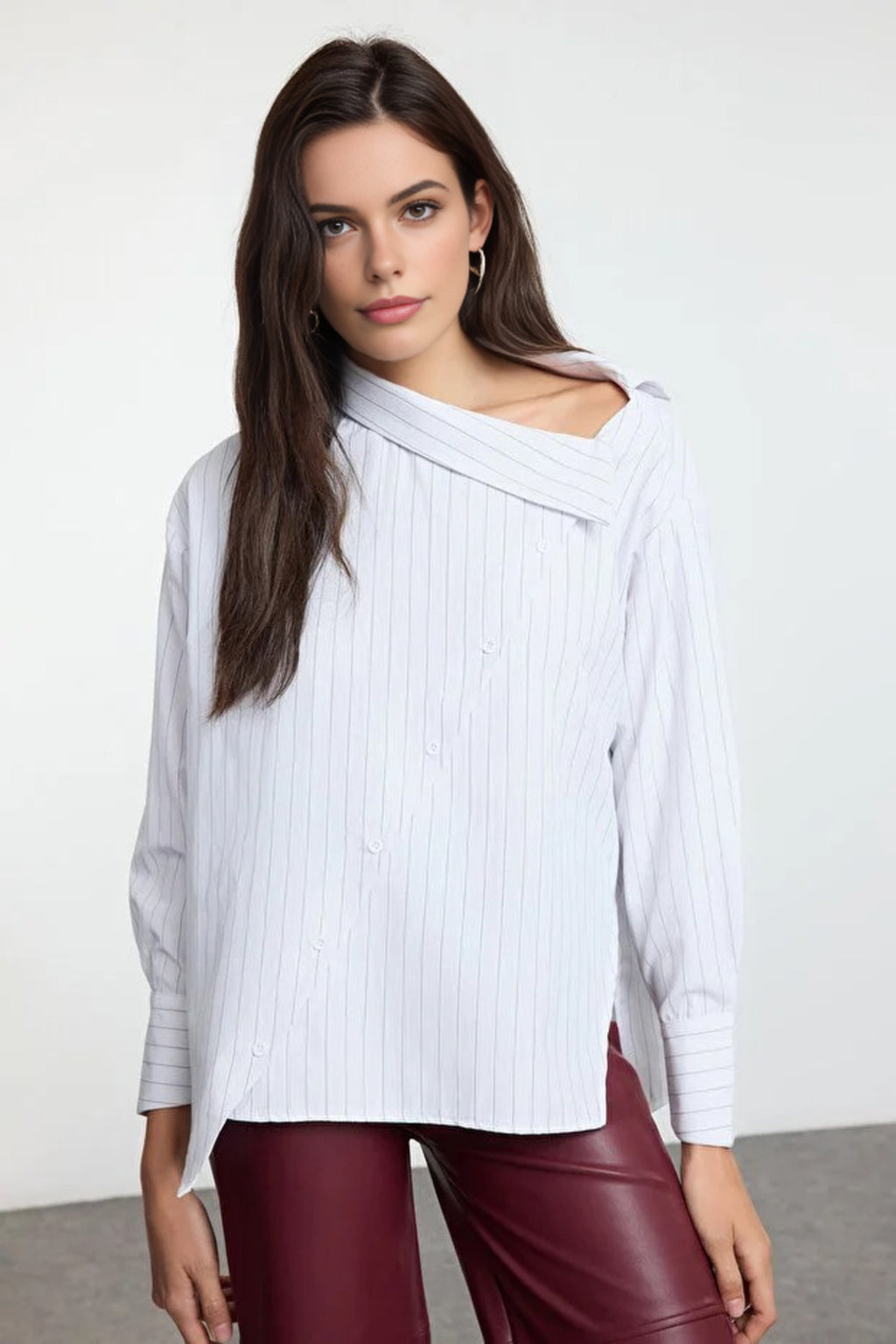 Striped Woven Shirt with Collar Detail