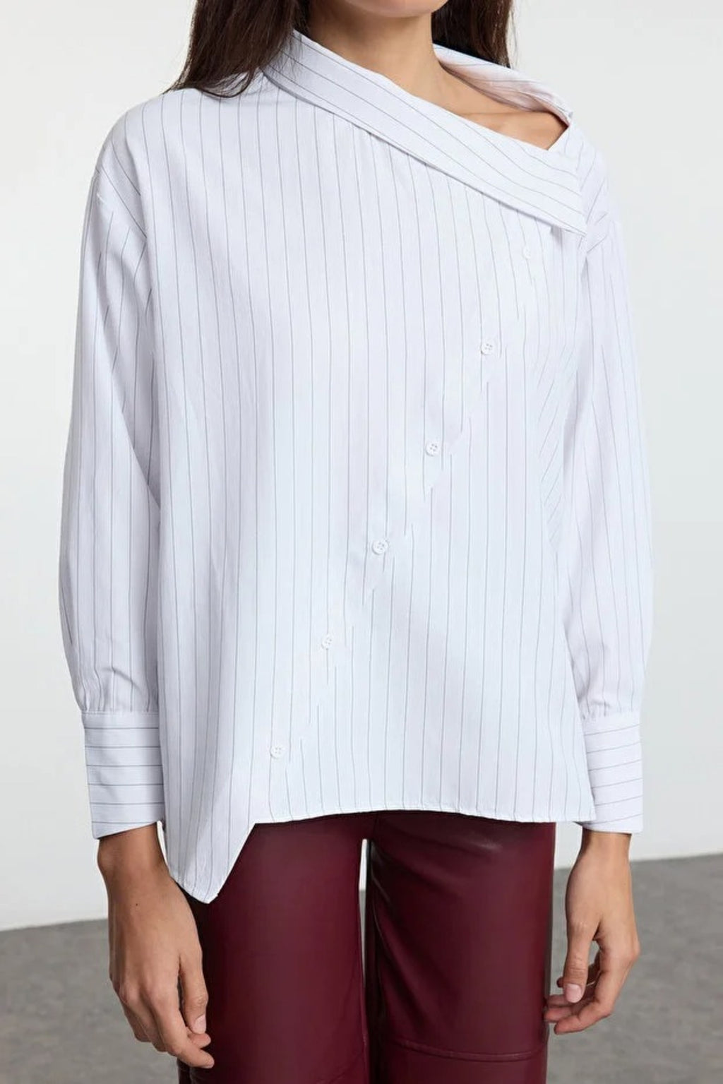 Striped Woven Shirt with Collar Detail