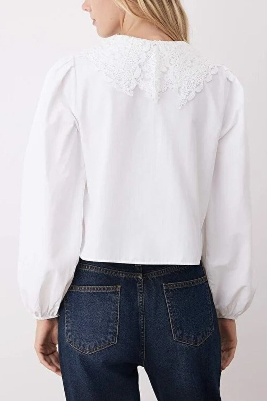 Crop Shirt with Guipure Collar Detail