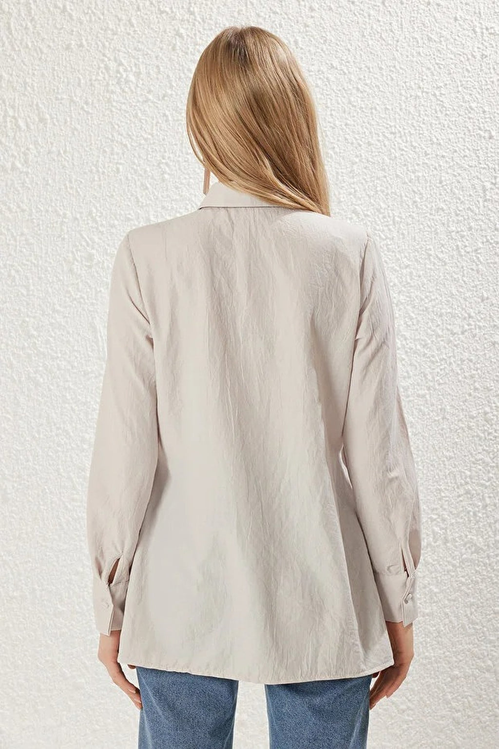 Double-Breasted Woven Shirt with  Pleated Detail