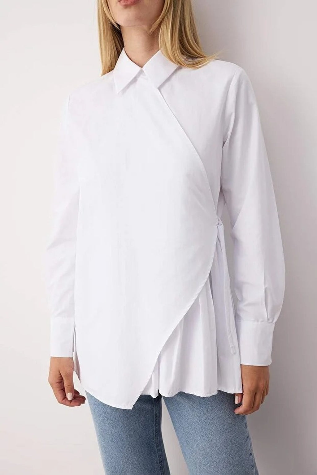 Double-Breasted Woven Shirt with  Pleated Detail