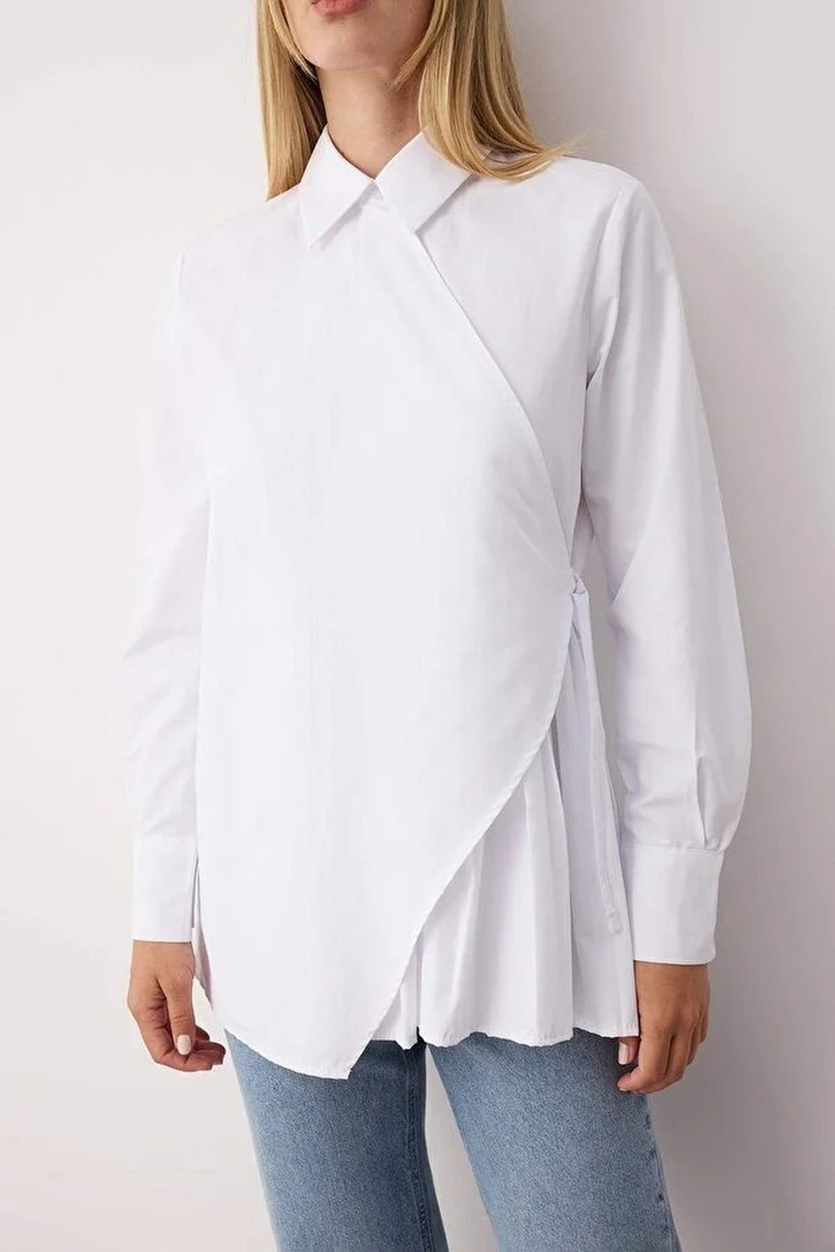 Double-Breasted Woven Shirt with  Pleated Detail