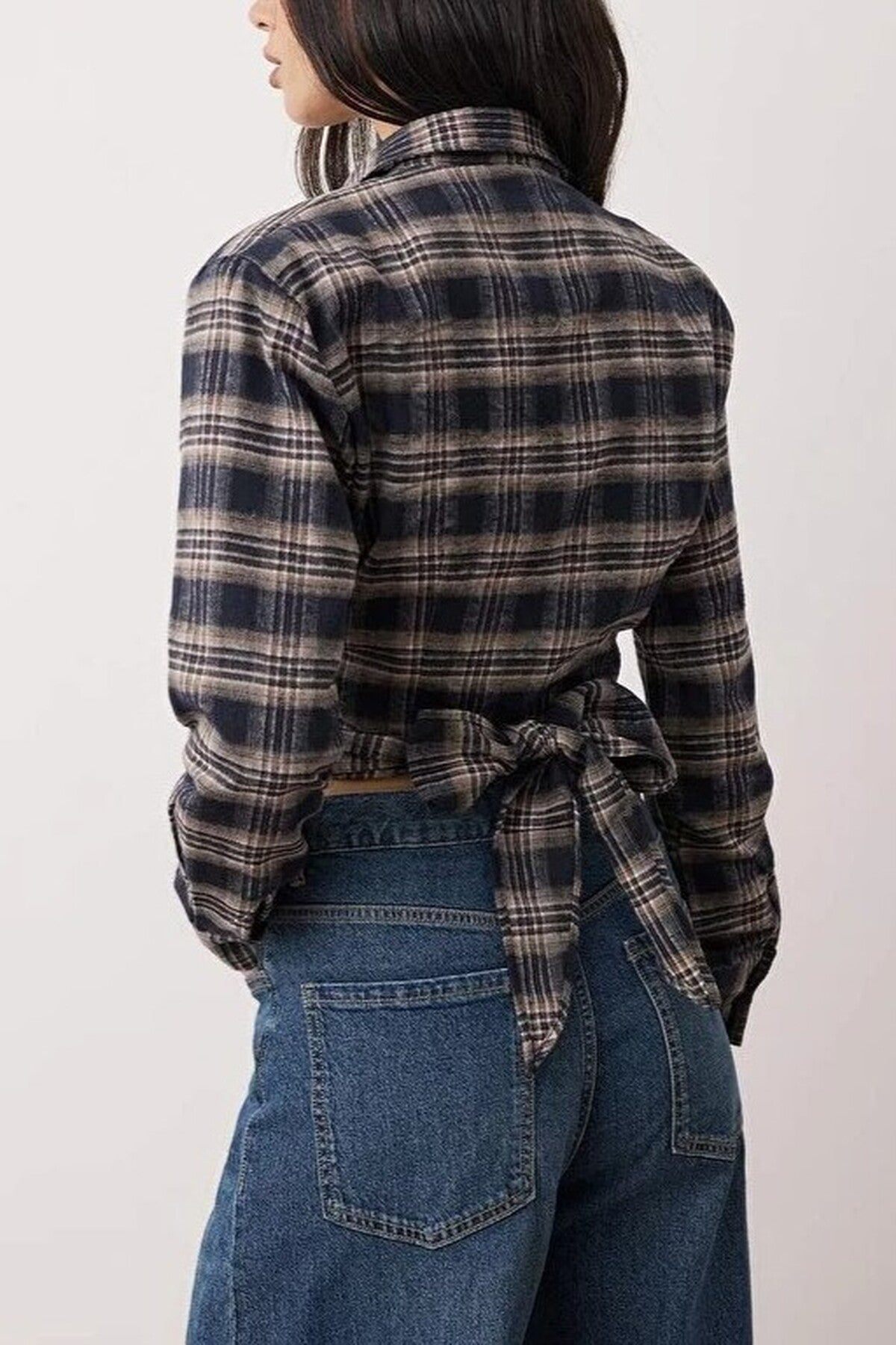Crop Flannel Shirt with Padded Detail