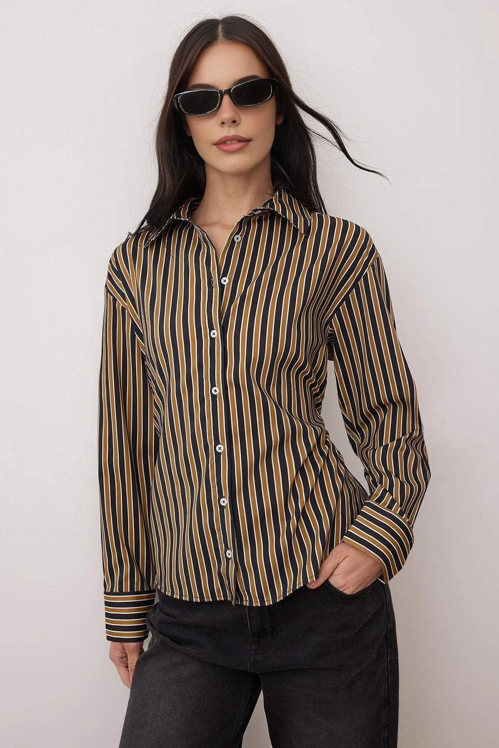 Striped Woven Shirt with Adjustable Waist
