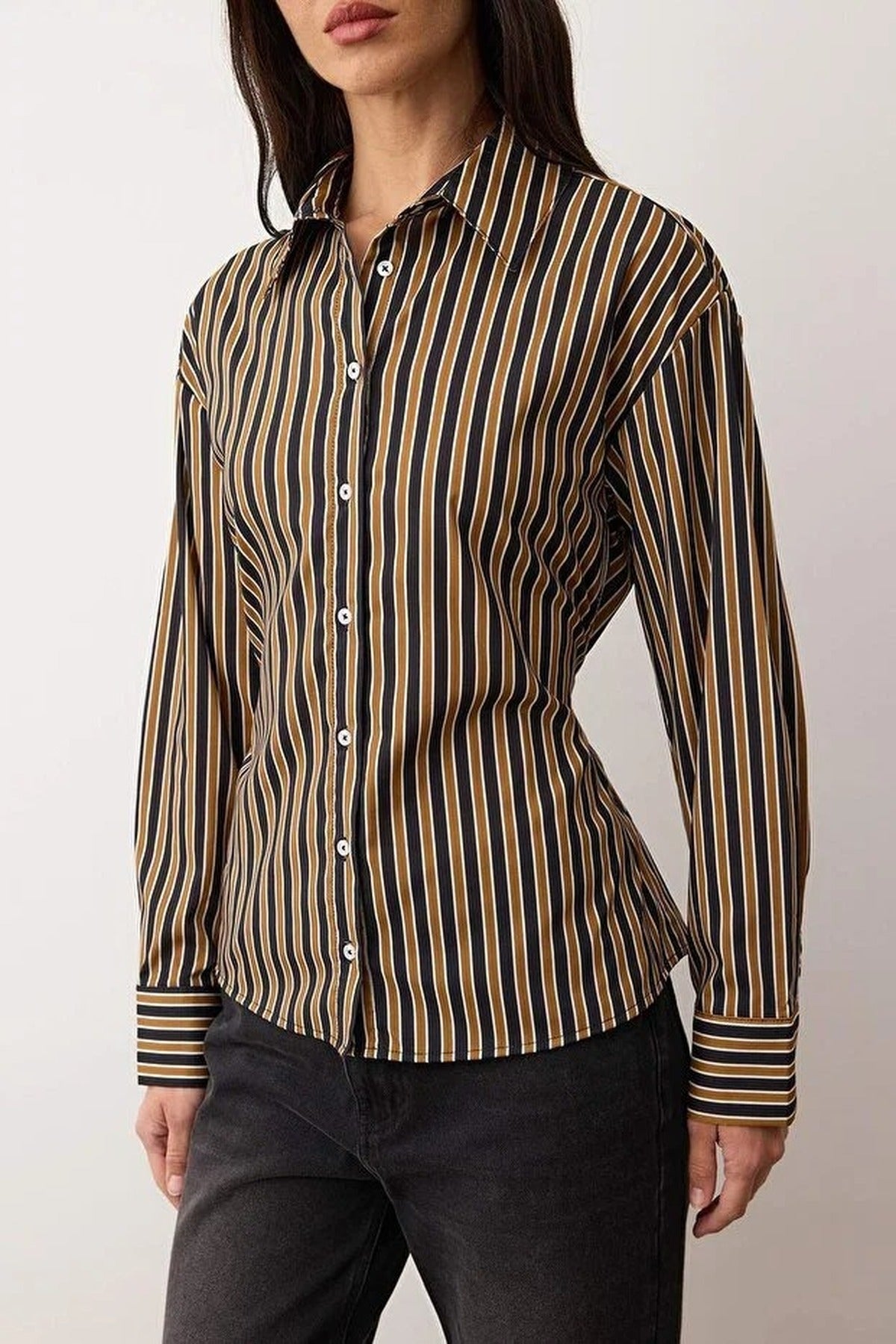 Striped Woven Shirt with Adjustable Waist