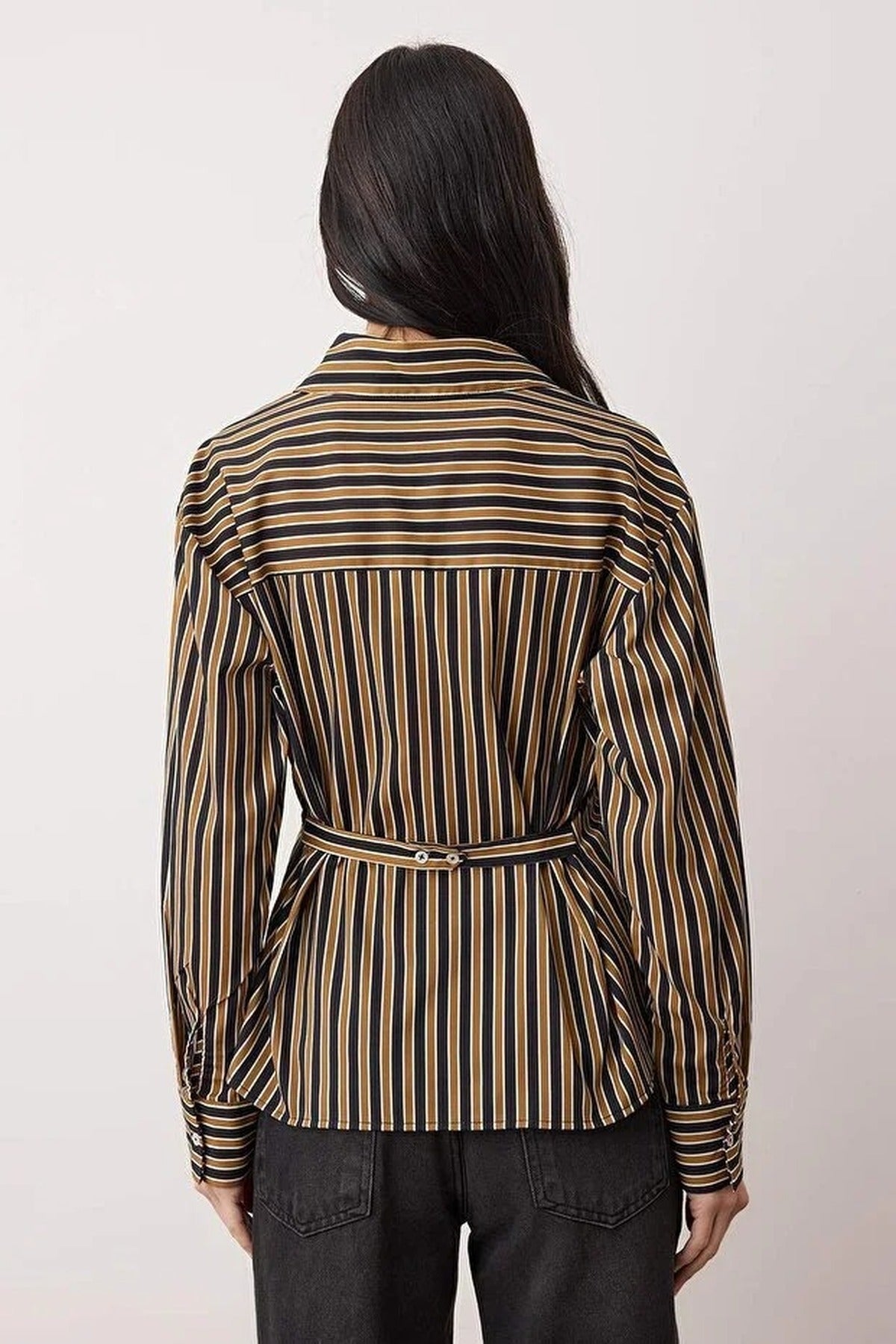 Striped Woven Shirt with Adjustable Waist