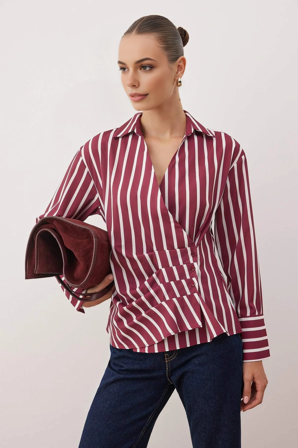 Striped Pleated Detail Shirt