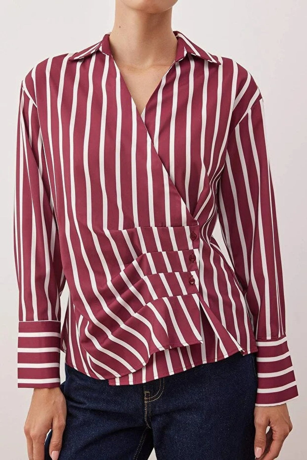 Striped Pleated Detail Shirt
