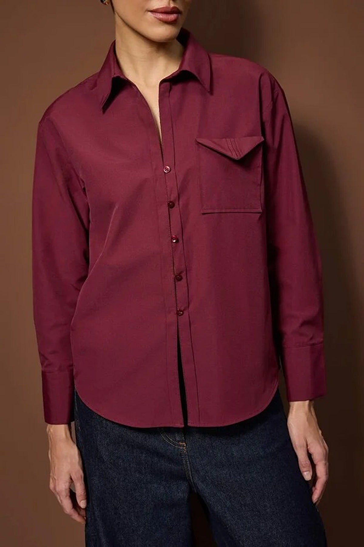 Button-Front Shirt with Pocket Detail