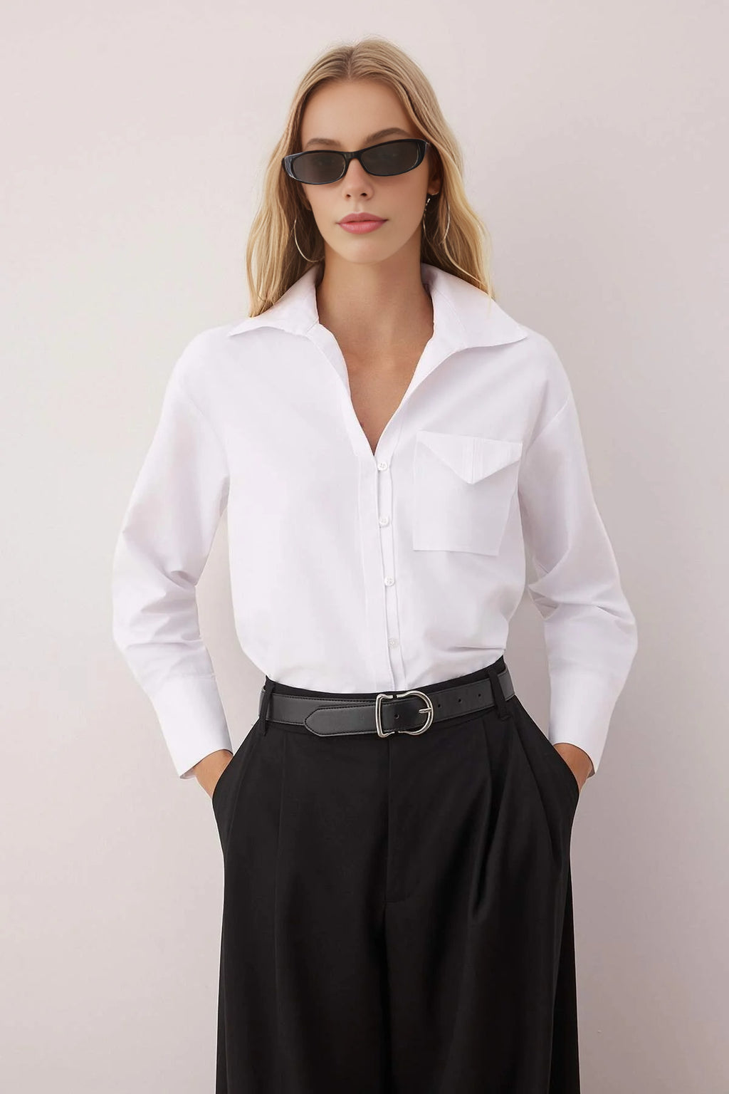 Button-Front Shirt with Pocket Detail