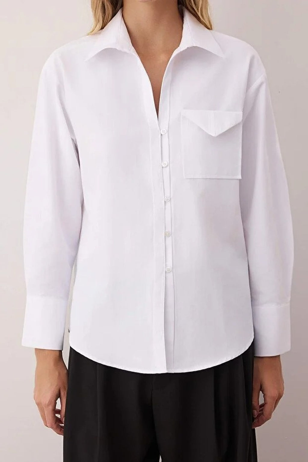 Button-Front Shirt with Pocket Detail