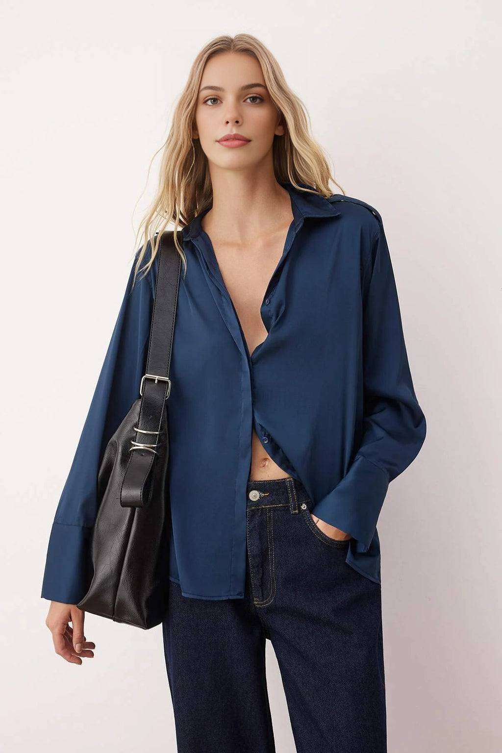 Satin Shirt with Epaulettes