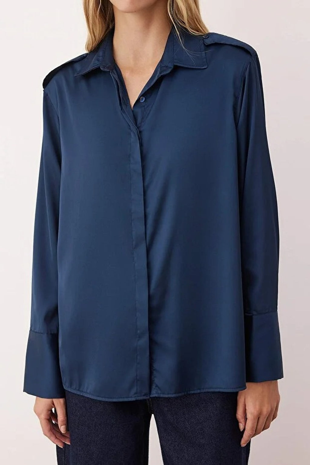 Satin Shirt with Epaulettes