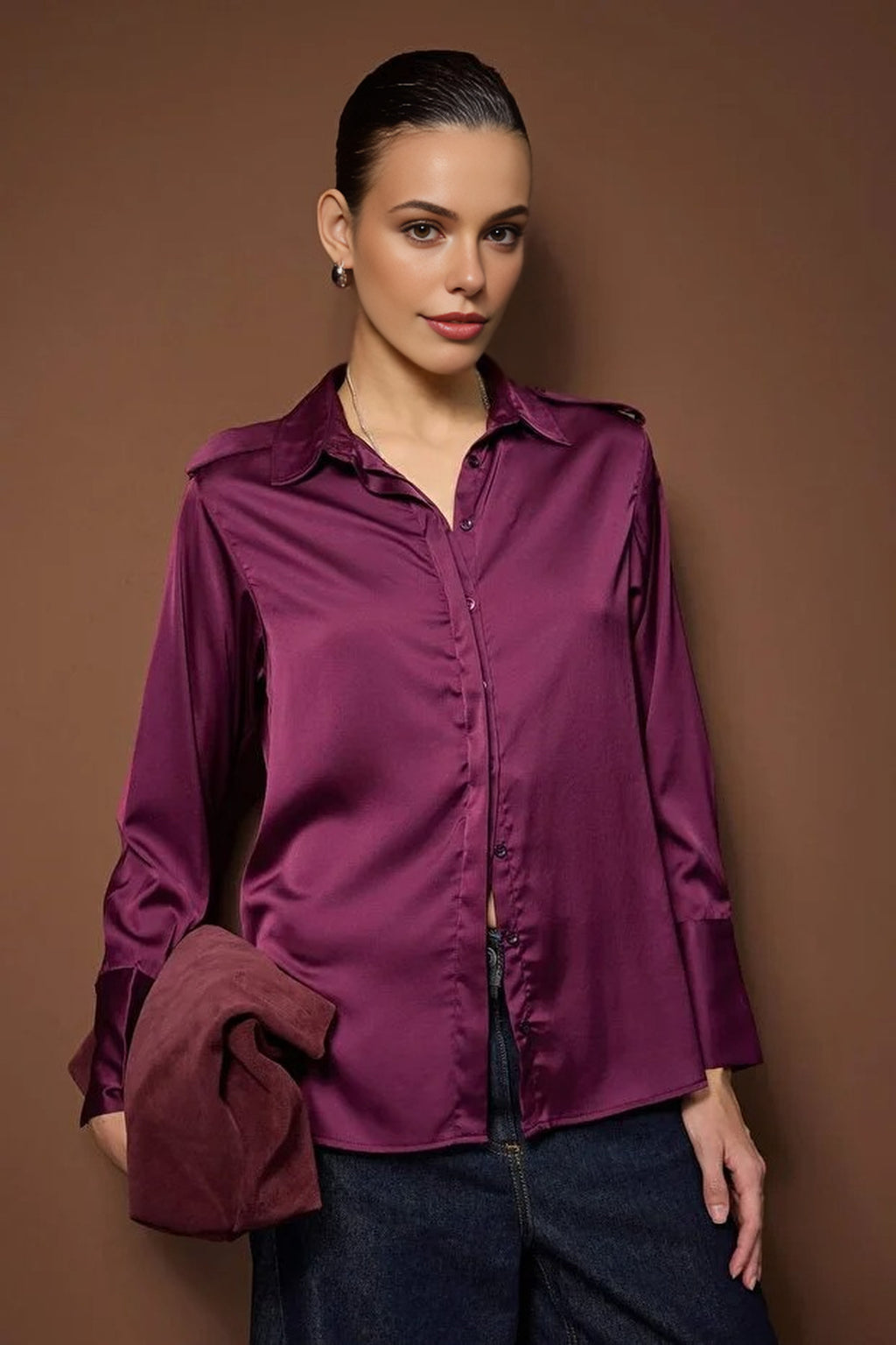 Satin Shirt with Epaulettes