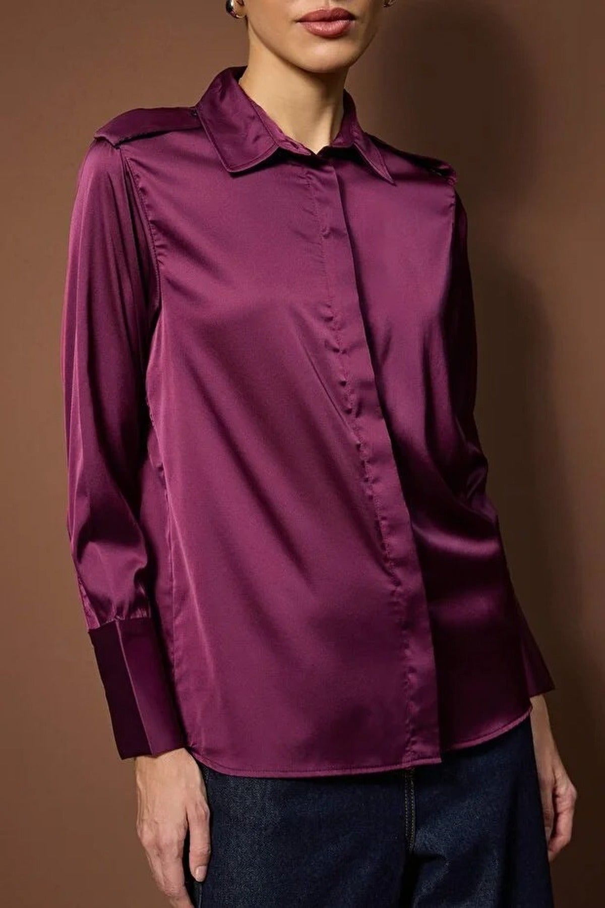 Satin Shirt with Epaulettes