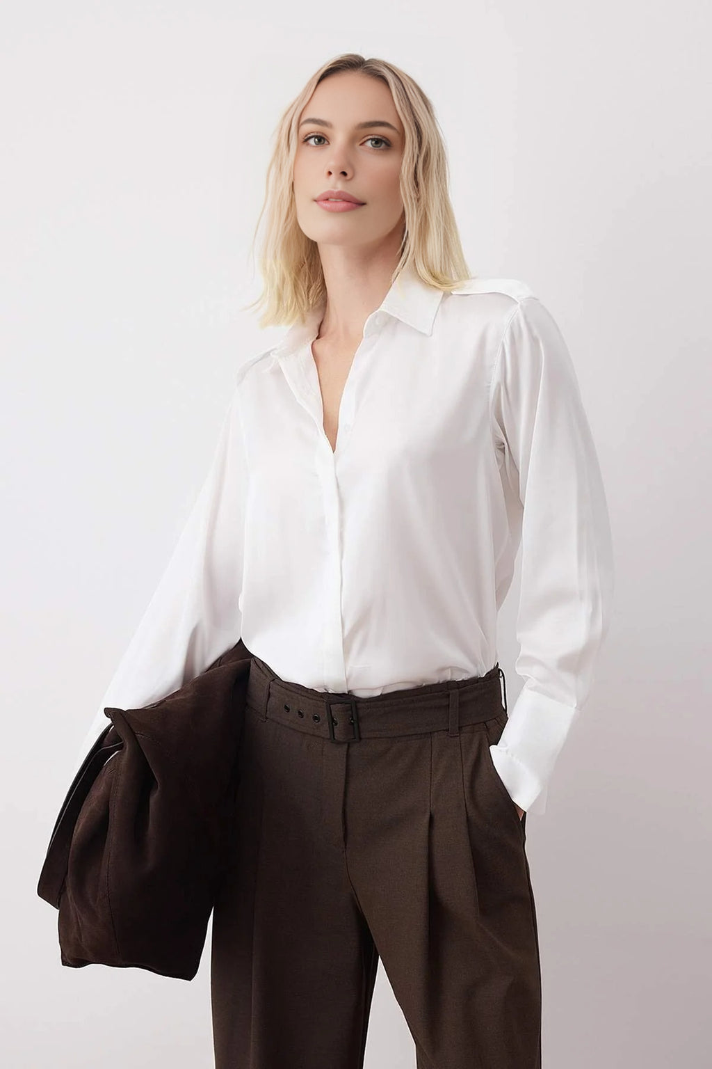 Satin Shirt with Epaulettes