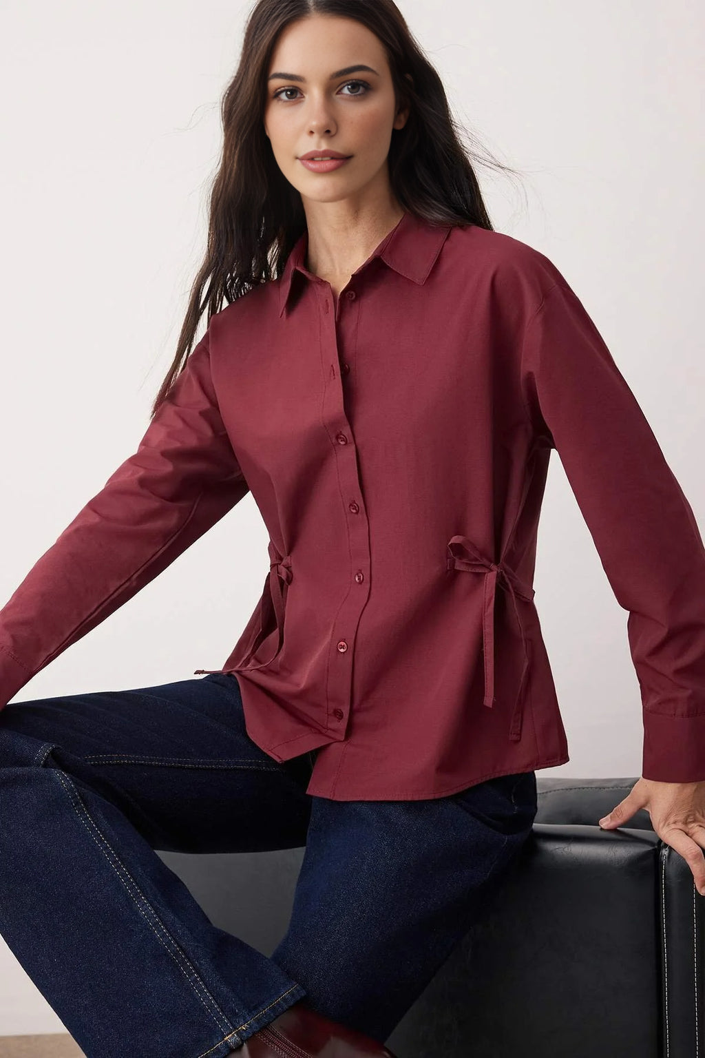 Regular Woven Shirt with Waist Ribbon Detail