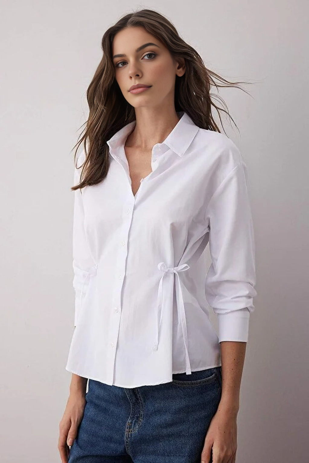 Regular Woven Shirt with Waist Ribbon Detail