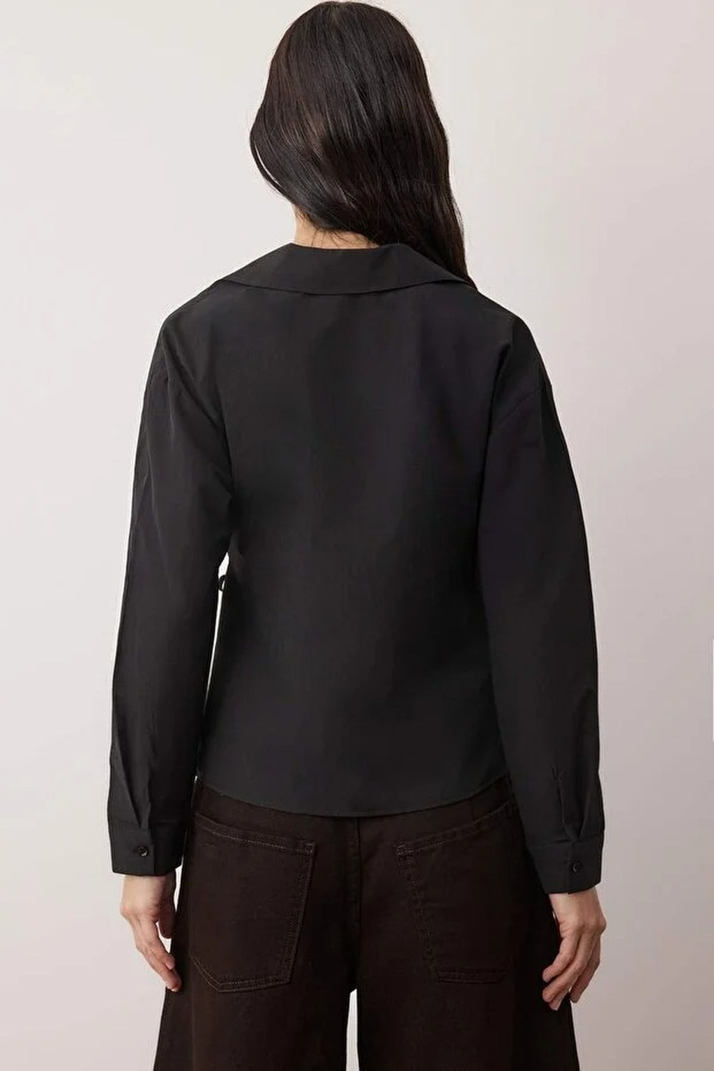 Regular Woven Shirt with Double-Breasted Closure and Tie Detail