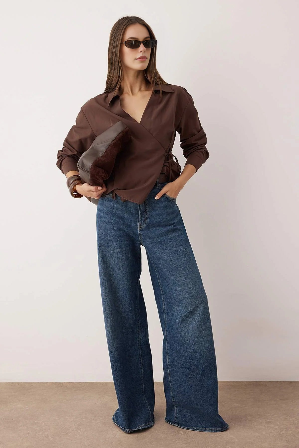 Regular Woven Shirt with Double-Breasted Closure and Tie Detail