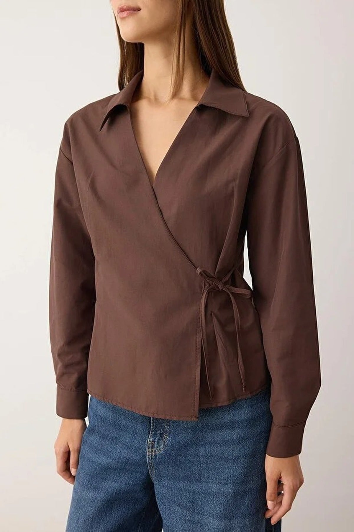 Regular Woven Shirt with Double-Breasted Closure and Tie Detail