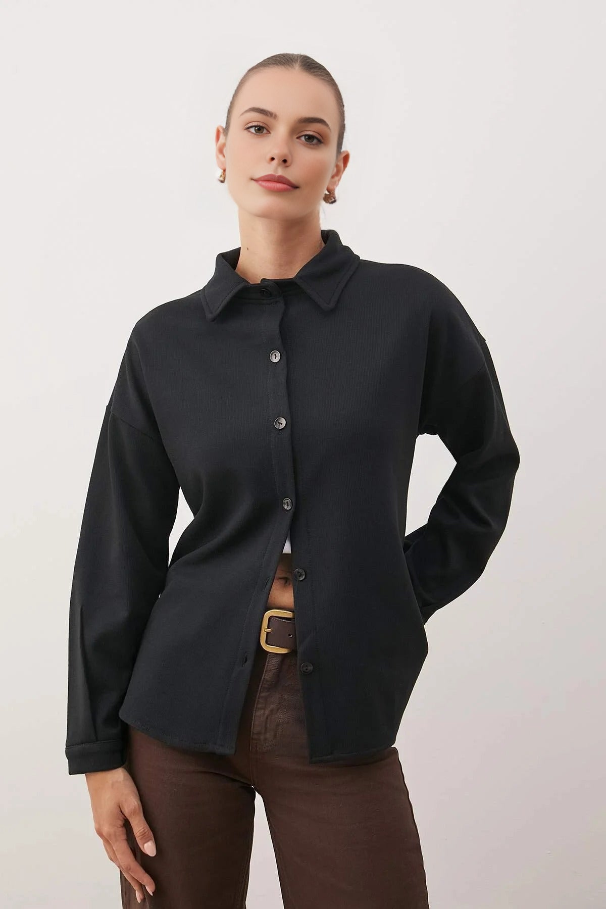 Selanik Polo Collar Button-Down Oversize Shirt