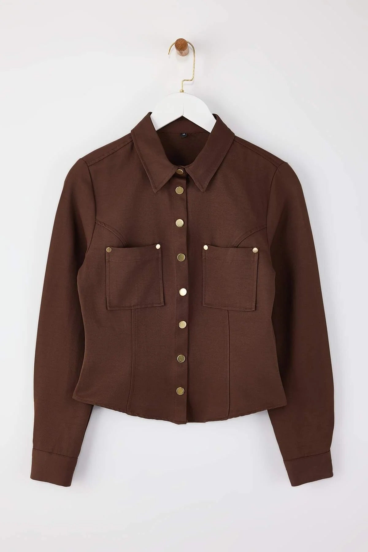 Gabardine Shirt with Gold Button Detail