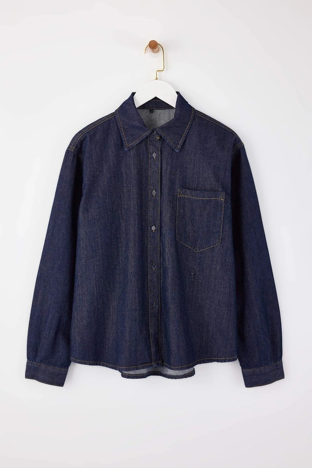 Button Detail Cotton Denim Shirt