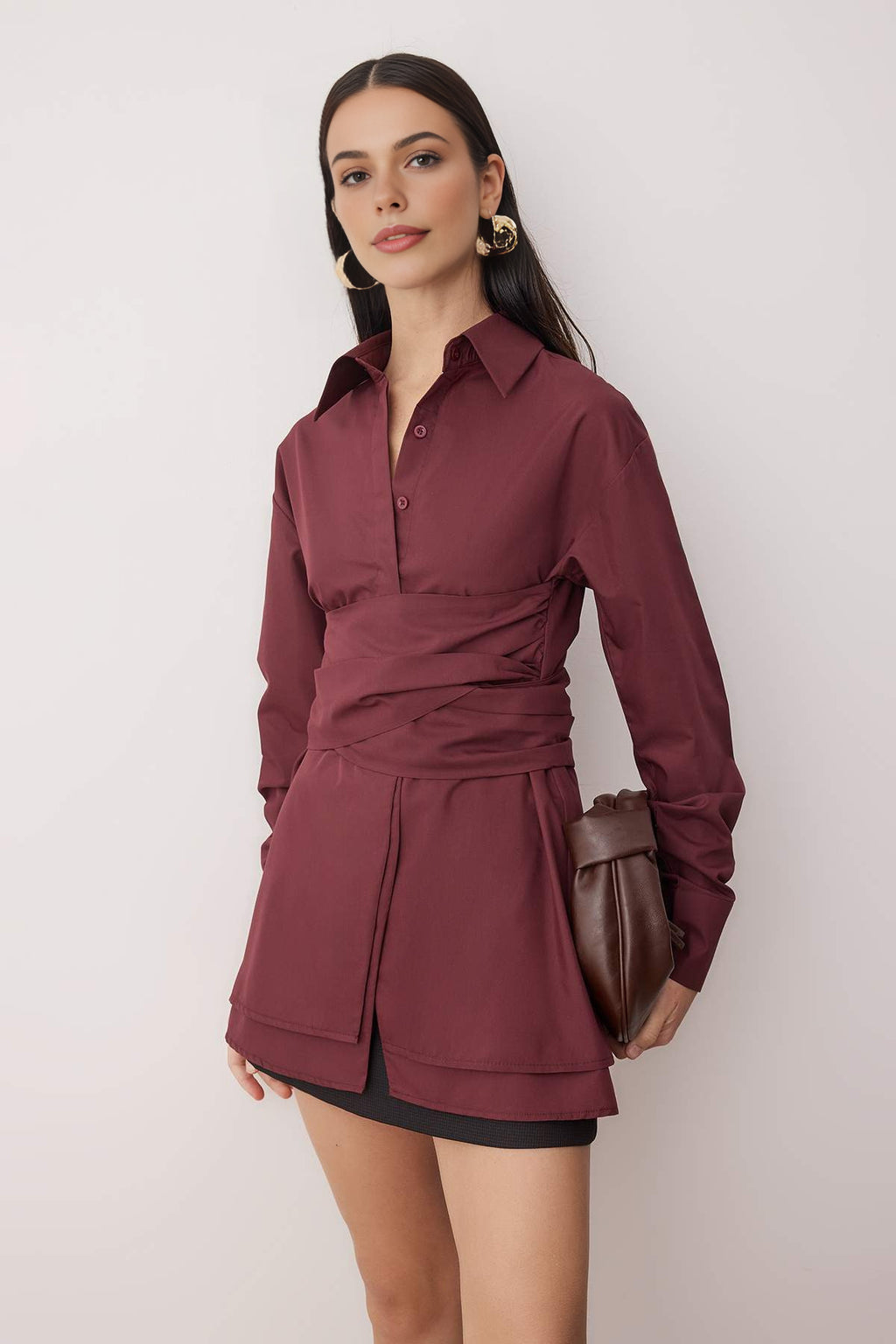 Elegant Shirt with Gathered Waist Detail