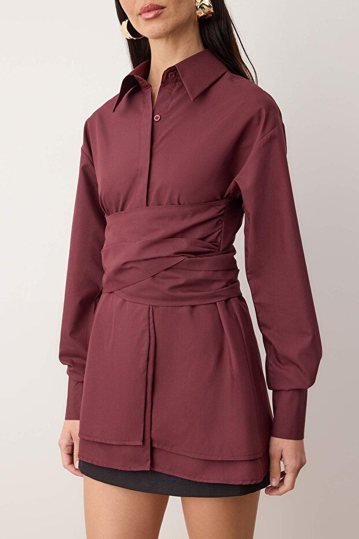 Elegant Shirt with Gathered Waist Detail