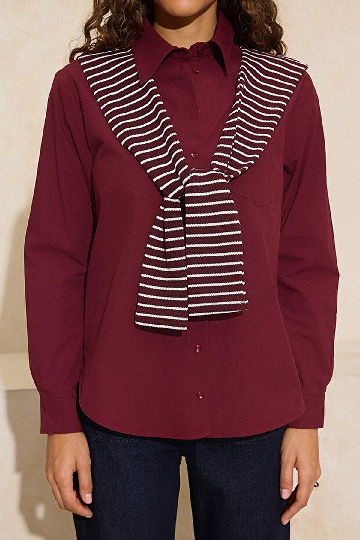 Oversize Shirt with Tie Collar