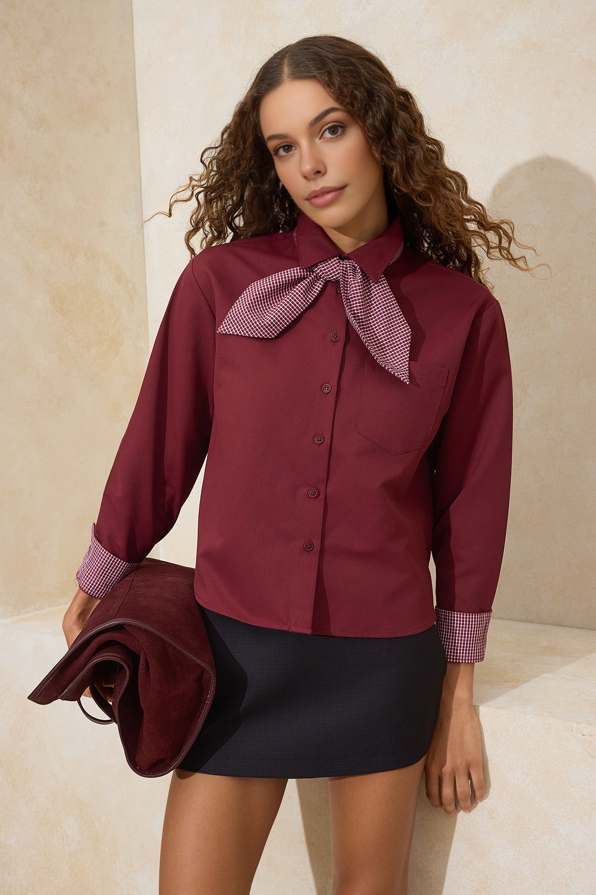 Gabardine Shirt with Scarf Detail