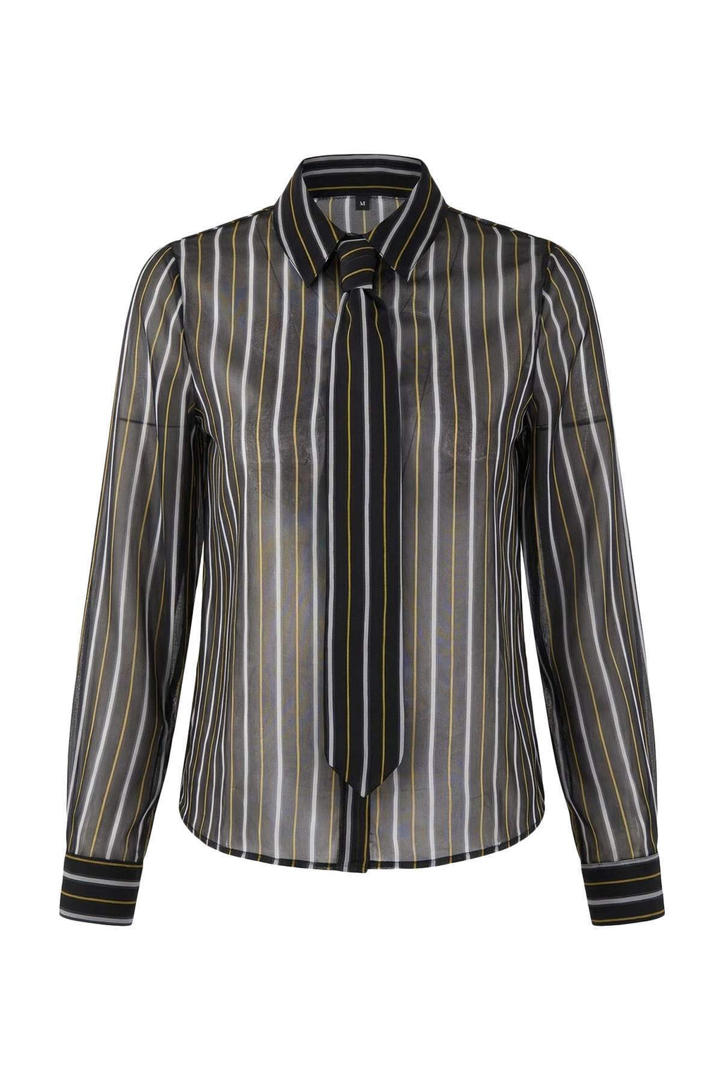 Striped Unlined Chiffon Shirt with Tie