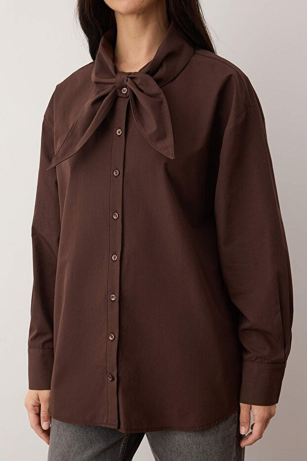 Cotton Poplin Shirt with Bow Tie Collar