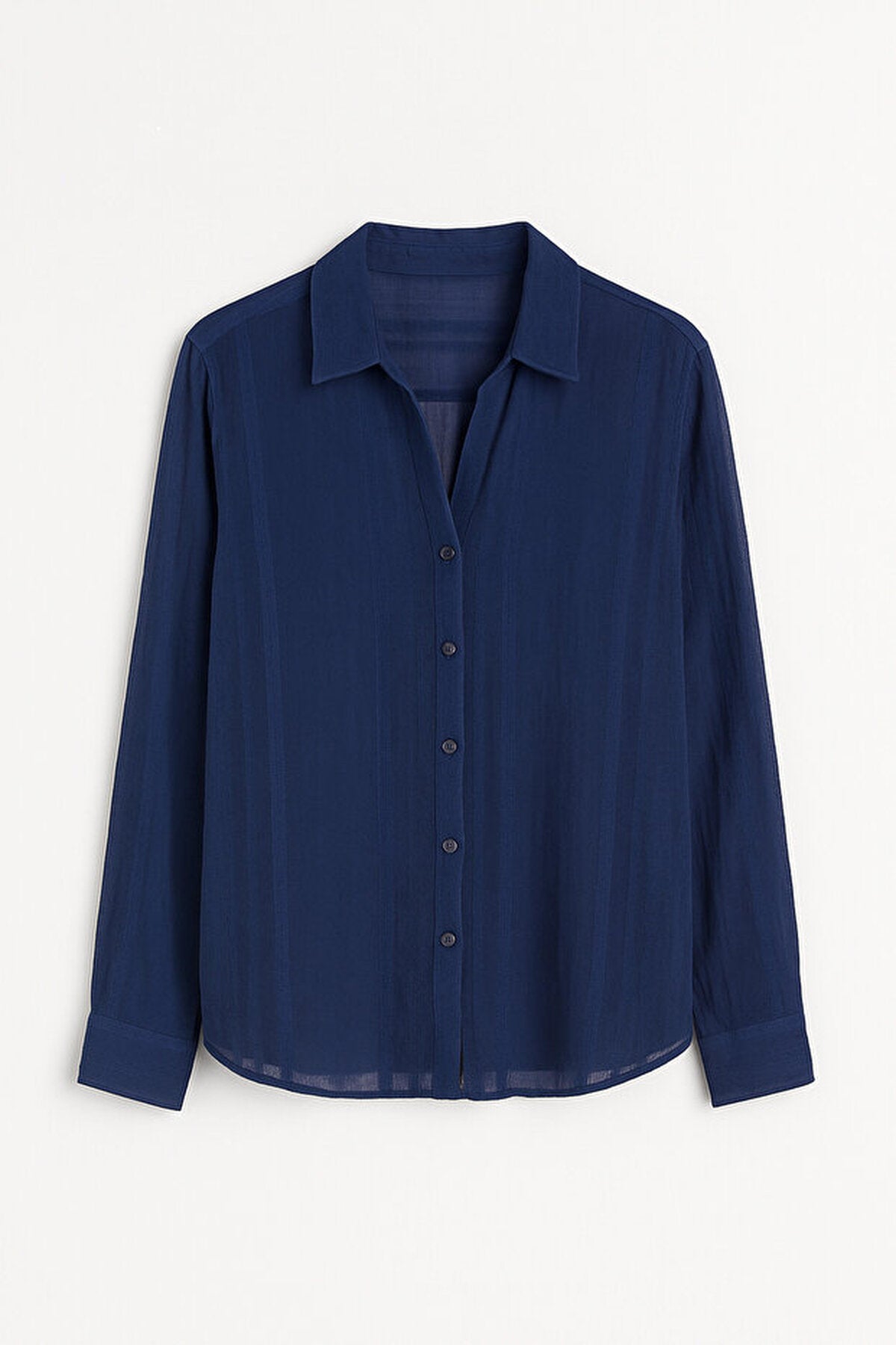 Ribbed Detail Lightly Transparent Shirt